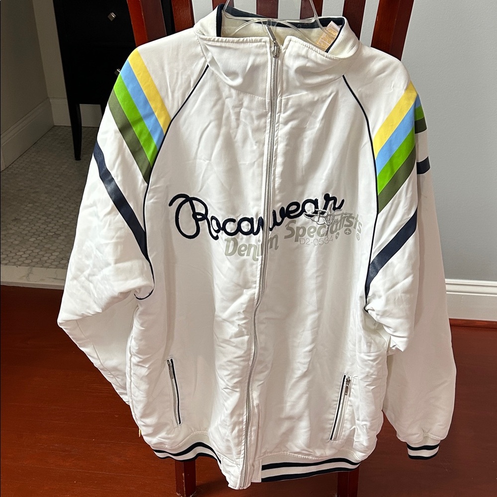 Rocawear White Jacket with Green and Yellow Accents